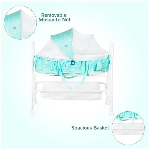 Mee Mee 2 in 1 Wooden Baby Cradle Bassinet | Travel Friendly Baby Crib Bassinet with Storage, Blue