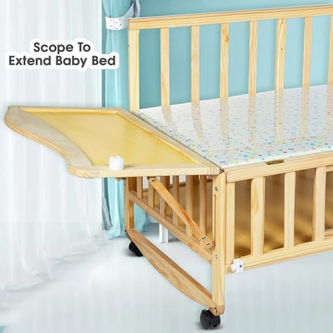 Mee Mee Rocking Baby Cot with Swinging Baby Cradle/Baby Crib | Premium Wooden Quality|2 in 1 Baby Bed |Extra Storage |Mosquito Net | Rotating Locking Wheels for New Born Baby/Kids 0-5 Years (Wooden)