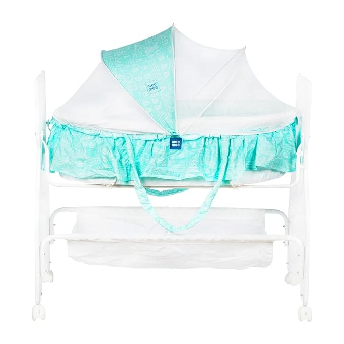 Mee Mee 2 in 1 Wooden Baby Cradle Bassinet | Travel Friendly Baby Crib Bassinet with Storage, Blue