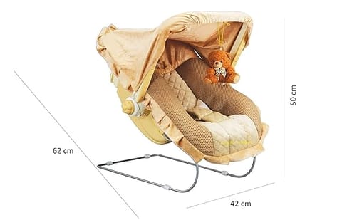 Goyal's 12 in 1 Musical Baby Feeding Swing Rocker Carry Cot Cum Bouncer ABS Plastic with Mosquito Net, Storage Box and Swinging Ropes (Brown) (12 in 1), Canopy