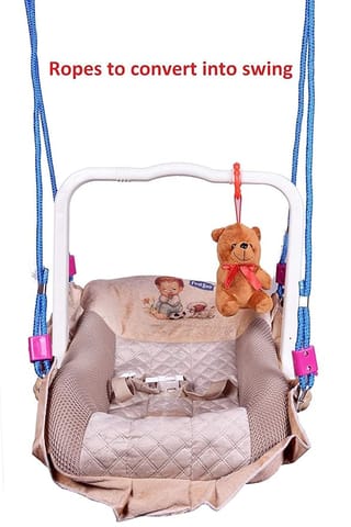 Goyal's 12 in 1 Musical Baby Feeding Swing Rocker Carry Cot Cum Bouncer ABS Plastic with Mosquito Net, Storage Box and Swinging Ropes (Brown) (12 in 1), Canopy