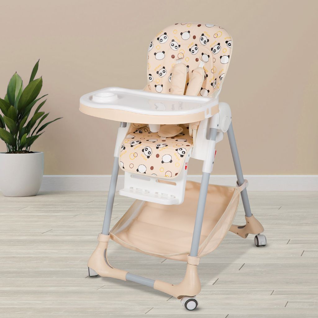 R for Rabbit Marshmallow High Chair - 7 Level Height Adjustment, 3 Recline Modes, Adjustable & Removable Double Meal Tray Beige