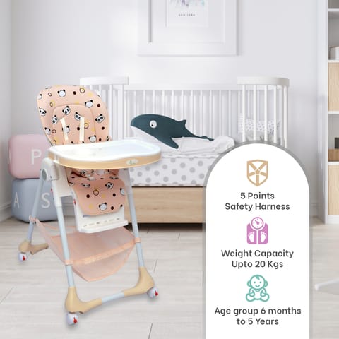 R for Rabbit Marshmallow High Chair - 7 Level Height Adjustment, 3 Recline Modes, Adjustable & Removable Double Meal Tray Beige