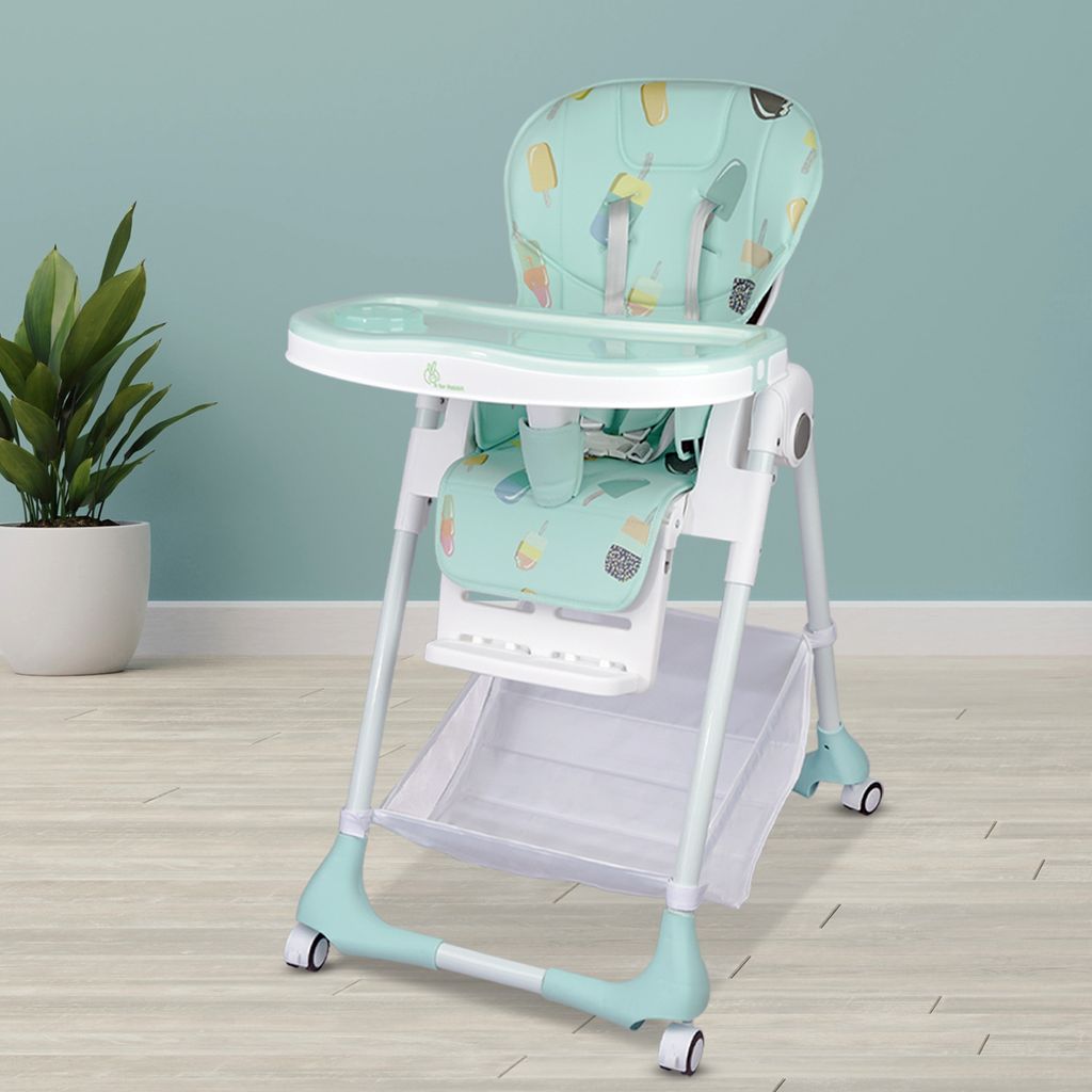 R for Rabbit Marshmallow High Chair - 7 Level Height Adjustment, 3 Recline Modes, Adjustable & Removable Double Meal Tray Candy Blue