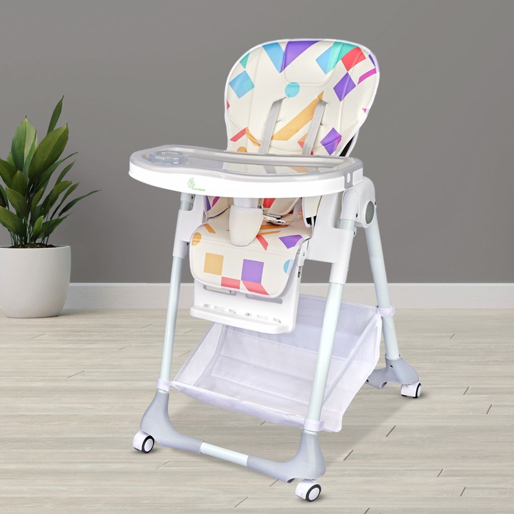 R for Rabbit Marshmallow High Chair - 7 Level Height Adjustment, 3 Recline Modes, Adjustable & Removable Double Meal Tray Abstract White