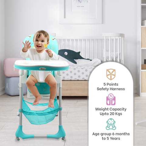 R for Rabbit Marshmallow High Chair - 7 Level Height Adjustment, 3 Recline Modes, Adjustable & Removable Double Meal Tray Green