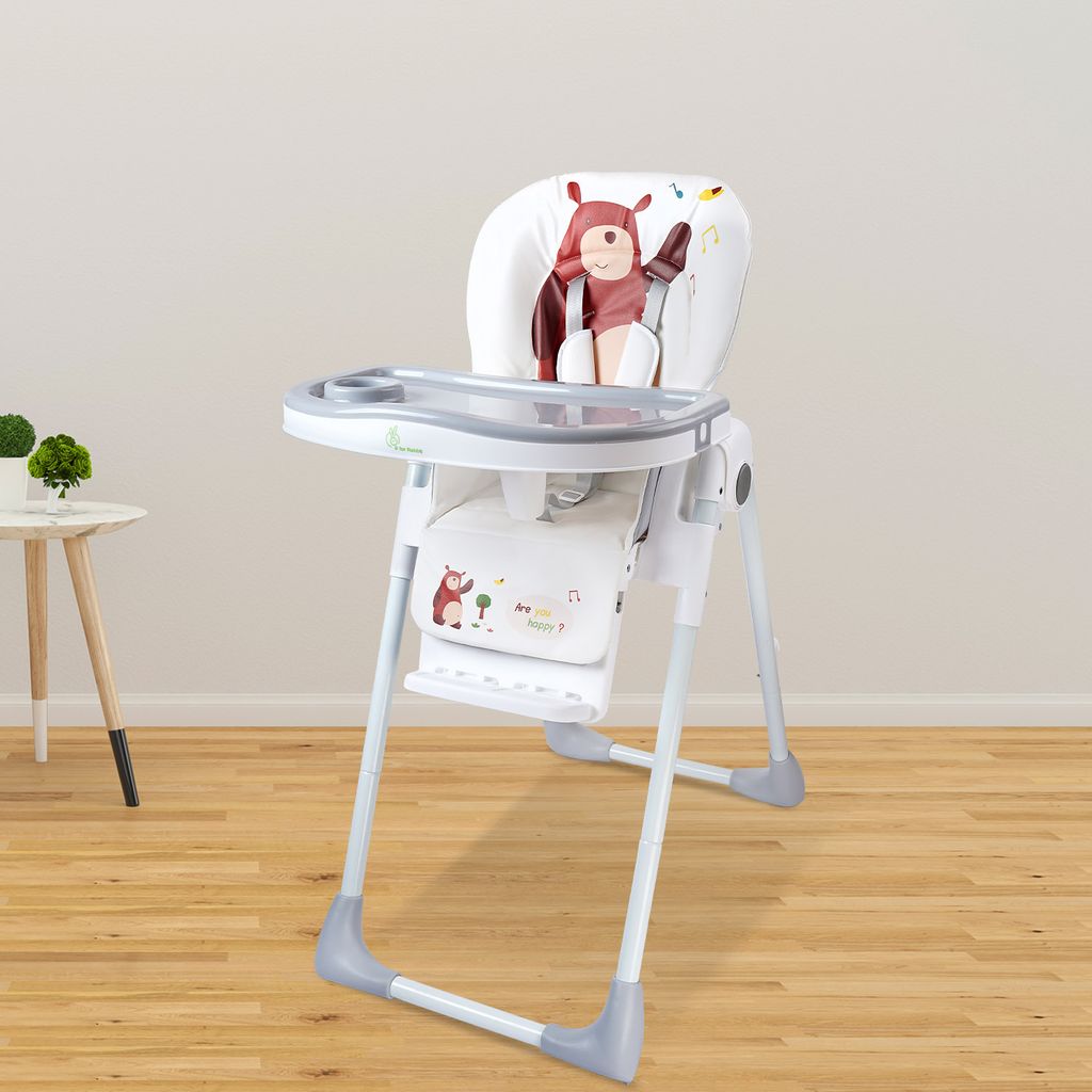 R for Rabbit Marshmallow Lite High Chair - 6 Level Height Adjustment, 3 Recline Modes, Adjustable & Removable Meal Tray Grey