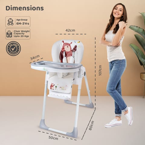R for Rabbit Marshmallow Lite High Chair - 6 Level Height Adjustment, 3 Recline Modes, Adjustable & Removable Meal Tray Grey