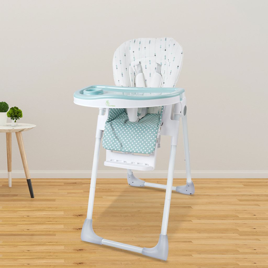 R for Rabbit Marshmallow Lite High Chair - 6 Level Height Adjustment, 3 Recline Modes, Adjustable & Removable Meal Tray Blue