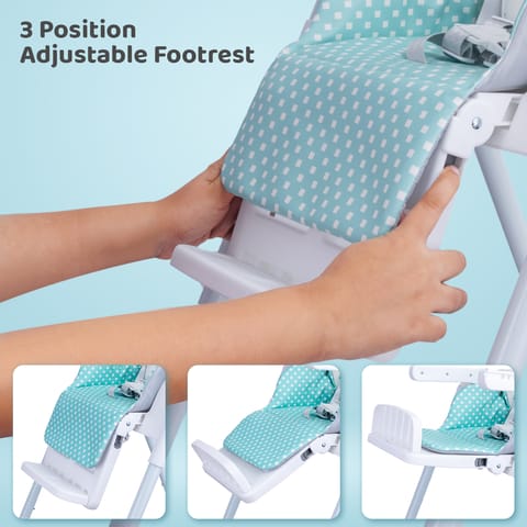 R for Rabbit Marshmallow Lite High Chair - 6 Level Height Adjustment, 3 Recline Modes, Adjustable & Removable Meal Tray Blue