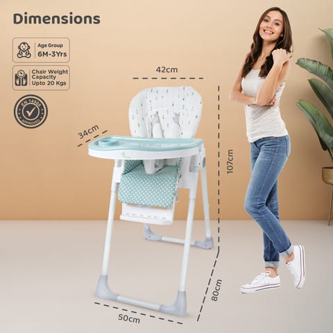 R for Rabbit Marshmallow Lite High Chair - 6 Level Height Adjustment, 3 Recline Modes, Adjustable & Removable Meal Tray Blue