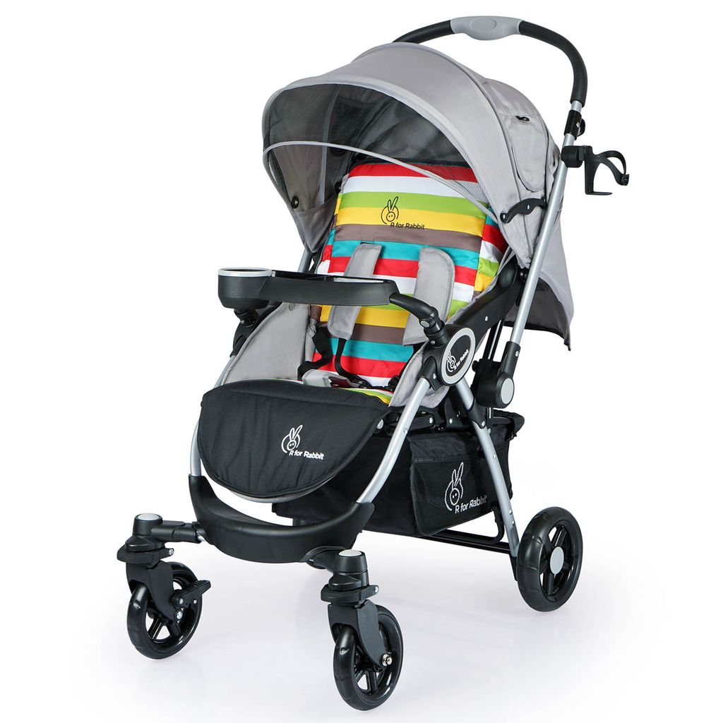 R for Rabbit Chocolate Ride Stroller - Reversible Handle, Multiple Recline Positions, Cup Holder With Meal Tray Rainbow
