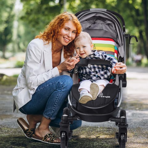 R for Rabbit Chocolate Ride Stroller - Reversible Handle, Multiple Recline Positions, Cup Holder With Meal Tray Rainbow