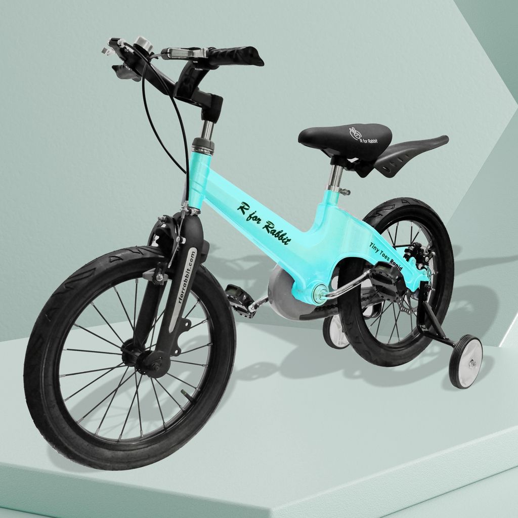 R for Rabbit Tiny Toes Rapid 16T Bicycle - Single Structure, Adjustable Seat & Handlebar, 95% Installed Lake Blue