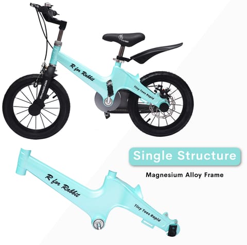 R for Rabbit Tiny Toes Rapid 16T Bicycle - Single Structure, Adjustable Seat & Handlebar, 95% Installed Lake Blue