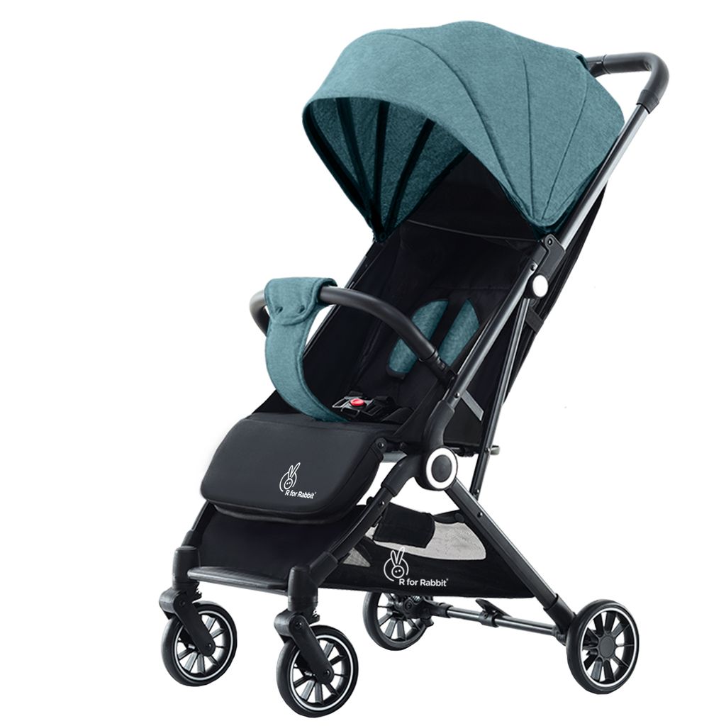 R for Rabbit Pocket Air Lite Stroller - One Hand Fold, Light Weight, Travel Friendly, Adjustable Canopy Green Black