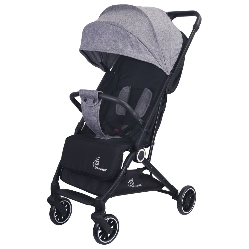 R for Rabbit Pocket Air Lite Stroller - One Hand Fold, Light Weight, Travel Friendly, Adjustable Canopy Grey