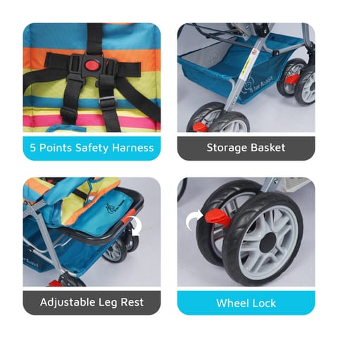 R for Rabbit Lollipop Lite Stroller - Travel Friendly, Easy To Fold, Reversible Handle, Wheel Lock, Adjustable Leg Rest Multicolor
