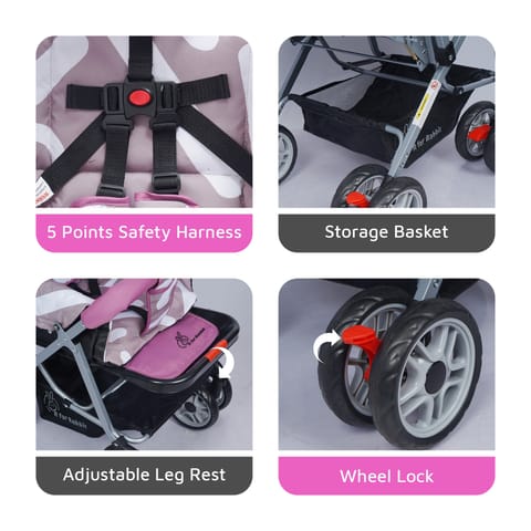 R for Rabbit Lollipop Lite Stroller - Travel Friendly, Easy To Fold, Reversible Handle, Wheel Lock, Adjustable Leg Rest Purple
