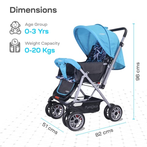 R for Rabbit Kiddie Kingdom Stroller - 3 Position Recline, Easy Fold, Reversible Handle, Rear Wheel Brakes Blue Black