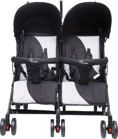 R for Rabbit Ginny And Johnny Stroller - Compact Fold, Dual Basket, Multi-Position Recline Seat, Rear Brake Black Grey