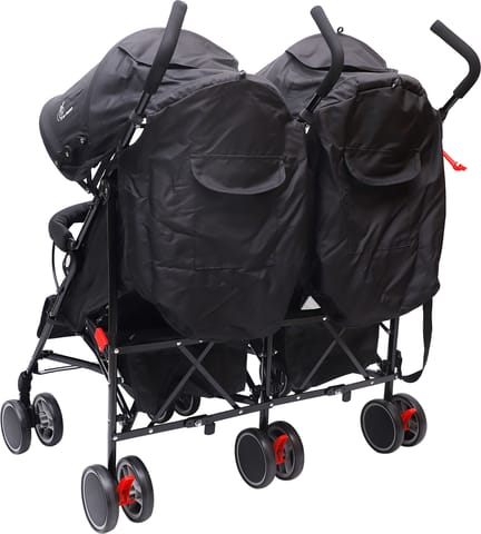 R for Rabbit Ginny And Johnny Stroller - Compact Fold, Dual Basket, Multi-Position Recline Seat, Rear Brake Black Grey