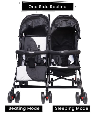 R for Rabbit Ginny And Johnny Stroller - Compact Fold, Dual Basket, Multi-Position Recline Seat, Rear Brake Black Grey