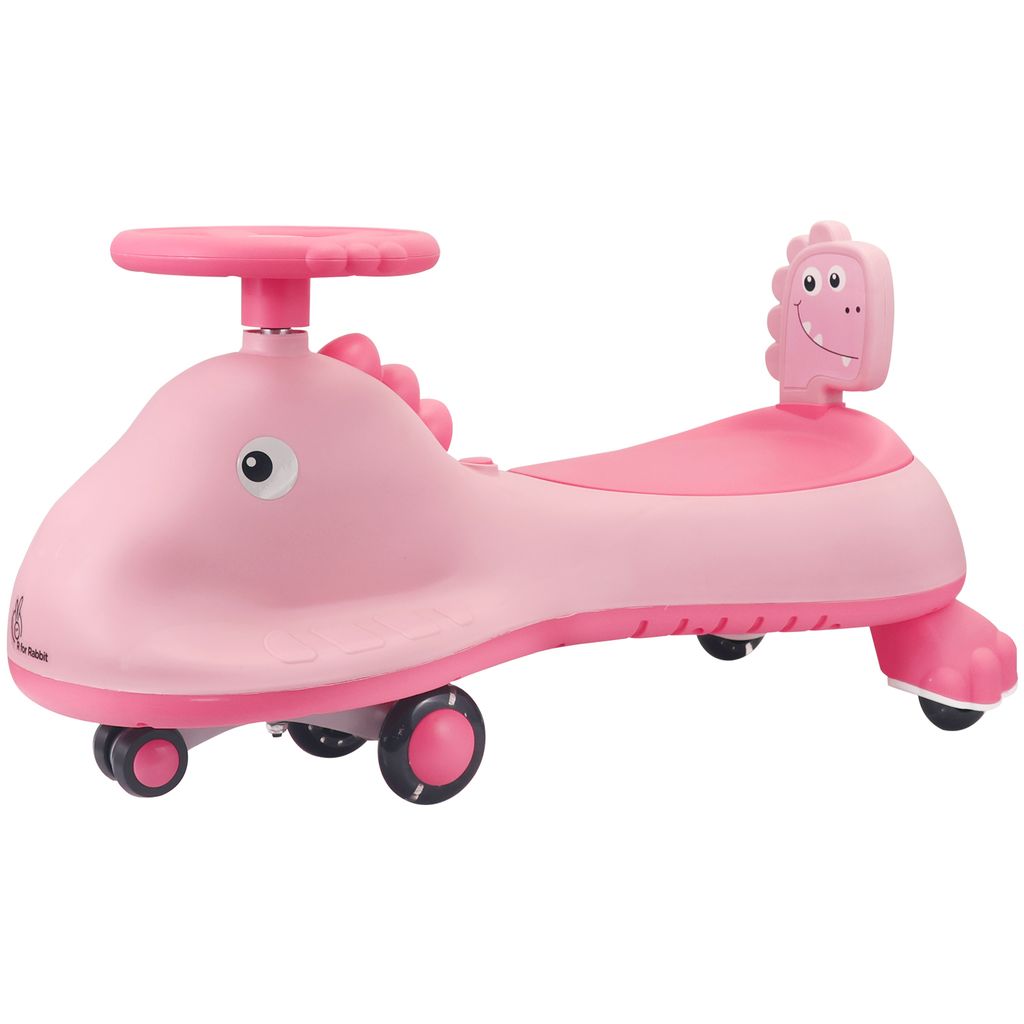 R for Rabbit Iya Iya Dino Swing Car - Inbuilt Music With Light, PU LED Wheels, ABEC 7 Bearing, Up To 100 Kgs Capacity Pink