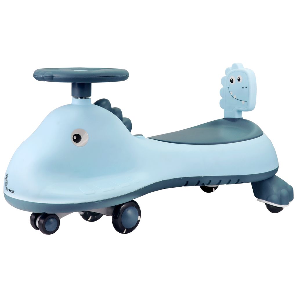 R for Rabbit Iya Iya Dino Swing Car - Inbuilt Music With Light, PU LED Wheels, ABEC 7 Bearing, Up To 100 Kgs Capacity Blue