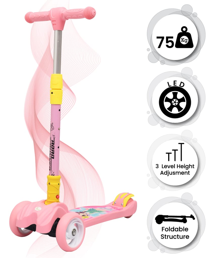 R for Rabbit Road Runner Scooter - PU LED Wheels, 4 Level Height Adjustment, Anti Slip Deck Pink