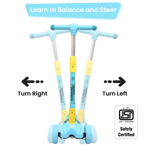 R for Rabbit Road Runner Scooter - PU LED Wheels, 4 Level Height Adjustment, Anti Slip Deck Blue