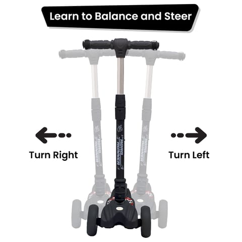 R for Rabbit Road Runner Scooter - PU LED Wheels, 4 Level Height Adjustment, Anti Slip Deck Black