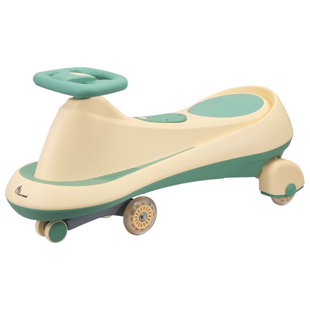 R for Rabbit Iya Iya Drift Swing Car - Inbuilt Music, Scratch Free PU Led Wheels, Up To 125 Kgs Capacity Peach Green