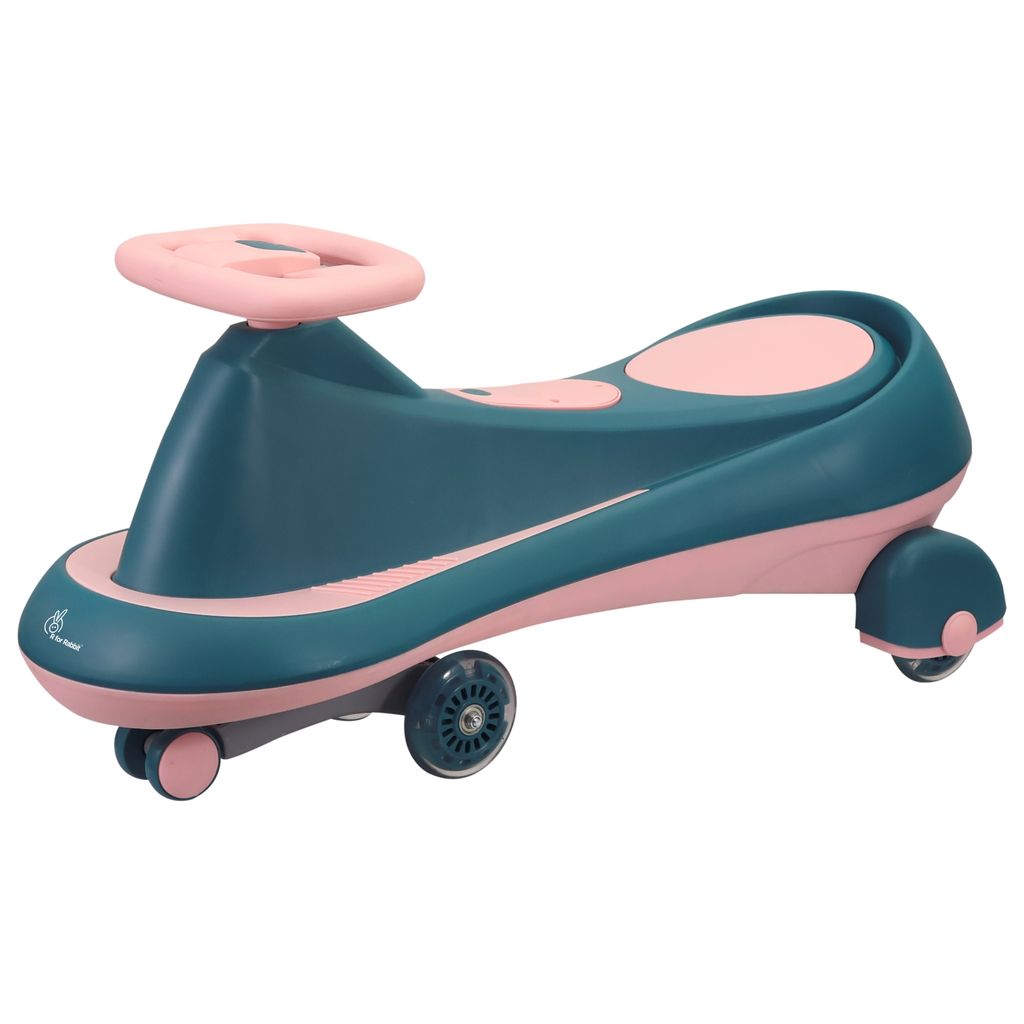 R for Rabbit Iya Iya Drift Swing Car - Inbuilt Music, Scratch Free PU Led Wheels, Up To 125 Kgs Capacity Green Pink