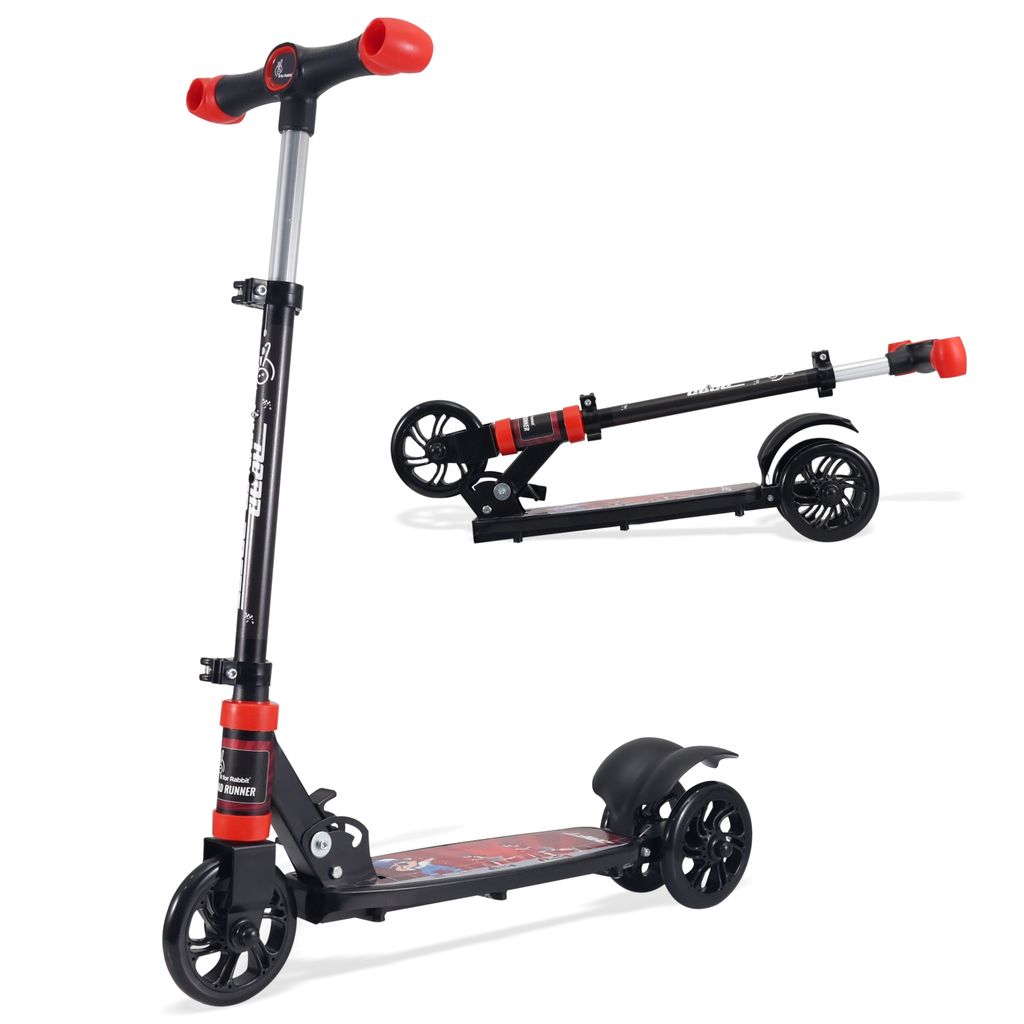 R for Rabbit Road Runner Drift Scooter - Metal Body, 3 Level Height Adjustment, Anti Slip Deck Pure Black