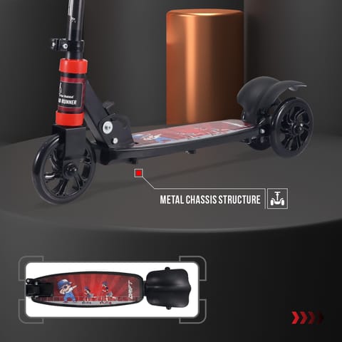 R for Rabbit Road Runner Drift Scooter - Metal Body, 3 Level Height Adjustment, Anti Slip Deck Pure Black