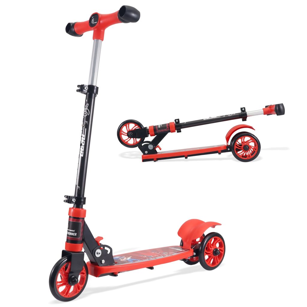 R for Rabbit Road Runner Drift Scooter - Metal Body, 3 Level Height Adjustment, Anti Slip Deck Red Black