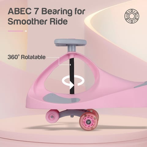 R for Rabbit Iya Iya Ace Swing Car - Non-Sliped Paddel, PU LED Wheels, Up To 85 Kgs Capacity Pink
