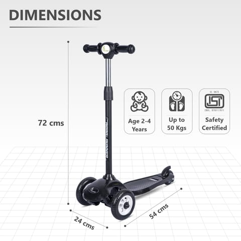 R for Rabbit Road Runner Junior Scooter - 3 Level Height Adjustment, Anti Slip Deck Black