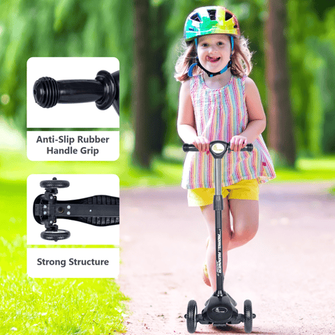 R for Rabbit Road Runner Junior Scooter - 3 Level Height Adjustment, Anti Slip Deck Black