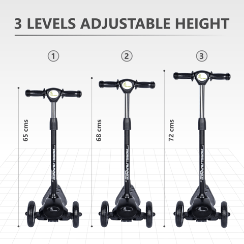 R for Rabbit Road Runner Junior Scooter - 3 Level Height Adjustment, Anti Slip Deck Black