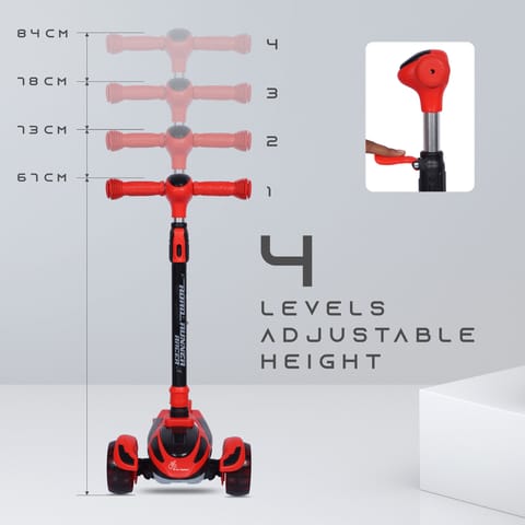 R for Rabbit Road Runner Racer Scooter - PU LED Wheels, 4 Level Height Adjustment, Anti Slip Deck Red Black