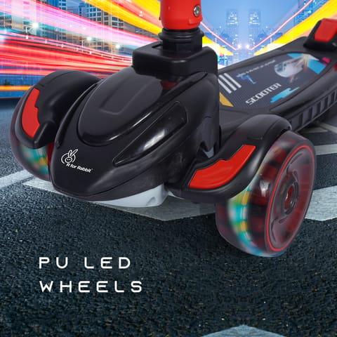 R for Rabbit Road Runner Racer Scooter - PU LED Wheels, 4 Level Height Adjustment, Anti Slip Deck  Black