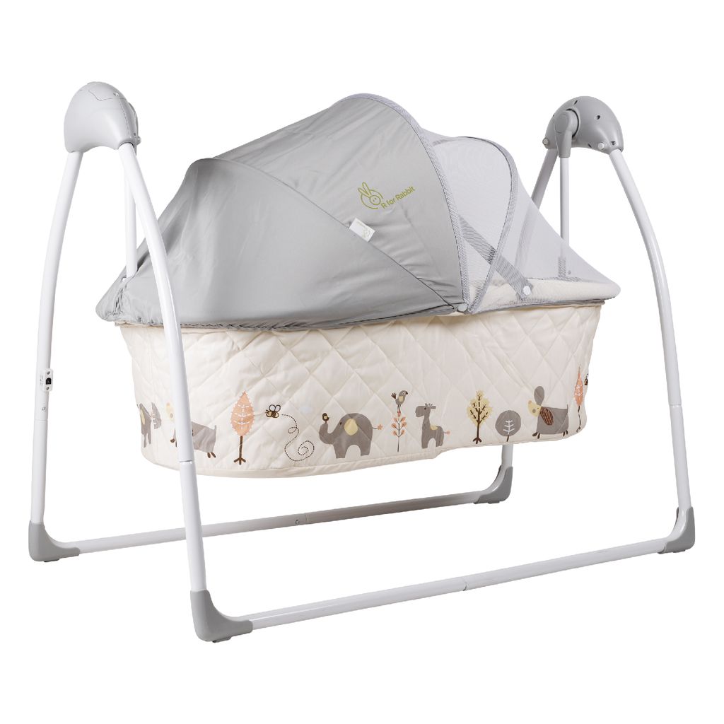R for Rabbit Lullabies Cradle - Auto Swing With Remote Control, 16 In-Built Soothing Music Tunes, Mosquito Net Baby Cradle Cream