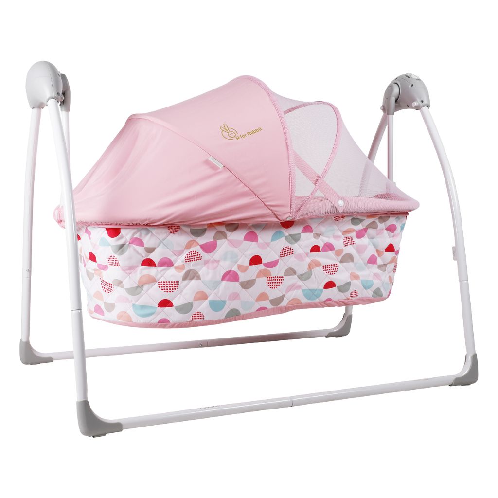 R for Rabbit Lullabies Cradle - Auto Swing With Remote Control, 16 In-Built Soothing Music Tunes, Mosquito Net Baby Cradle Pink