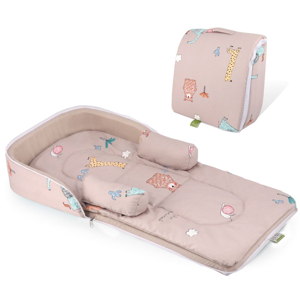 R for Rabbit Baby Nest Lite Bed - Easy Compact Fold, Zip Clouser, Carry Like Bag, Travel Friendly Tan Brown