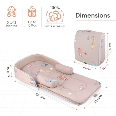 R for Rabbit Baby Nest Lite Bed - Easy Compact Fold, Zip Clouser, Carry Like Bag, Travel Friendly Tan Brown
