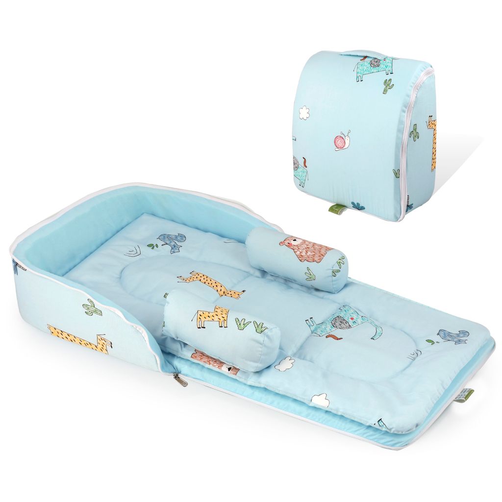 R for Rabbit Baby Nest Lite Bed - Easy Compact Fold, Zip Clouser, Carry Like Bag, Travel Friendly Sky Blue