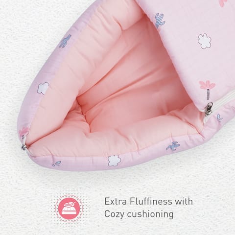 R for Rabbit Snuggy Baby Bed - Easy To Carry, Convertible, High Quality Zip, 100% Natural Cotton Blush Pink