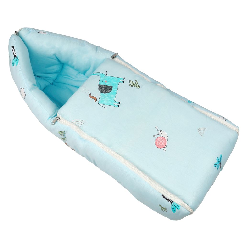 R for Rabbit Snuggy Baby Bed - Easy To Carry, Convertible, High Quality Zip, 100% Natural Cotton Sky Blue